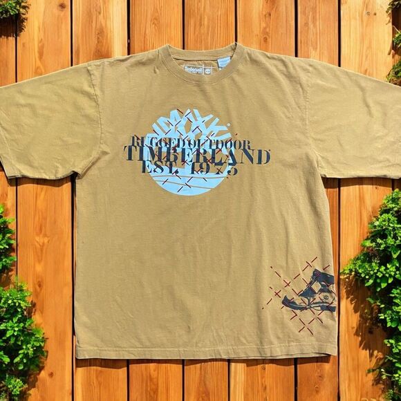 Timberland Vintage Y2K Rugged Outdoors Wheat Brown T-Shirt Mens Size XL - Picture 1 of 9
